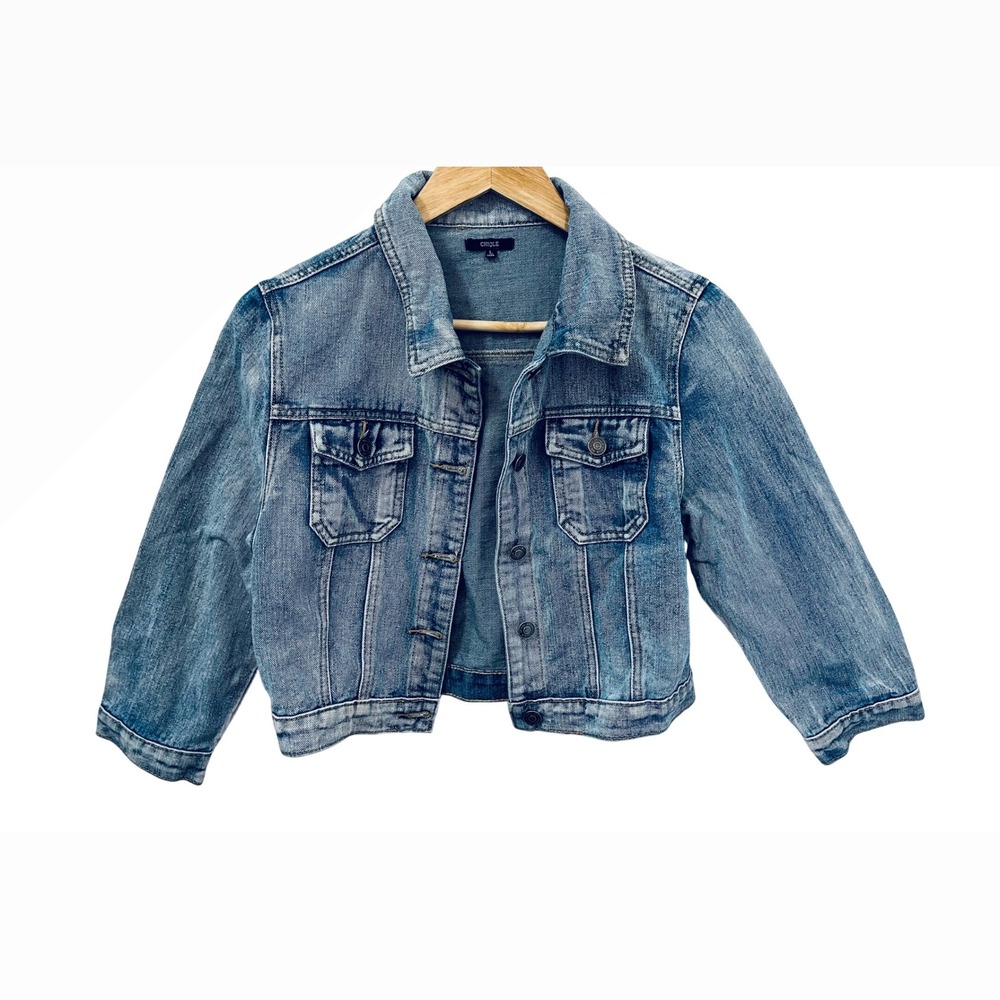 Girls Denim‎ Jacket Cropped Jean Jacket Button Front Light Wash Large 10-12